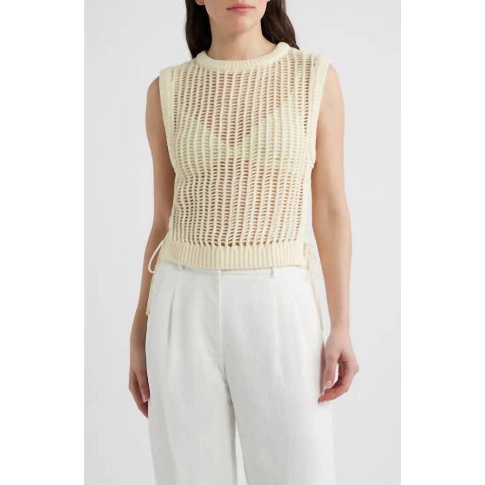 NEW DELUC lipari cinched open stitch sweater vest in ecru